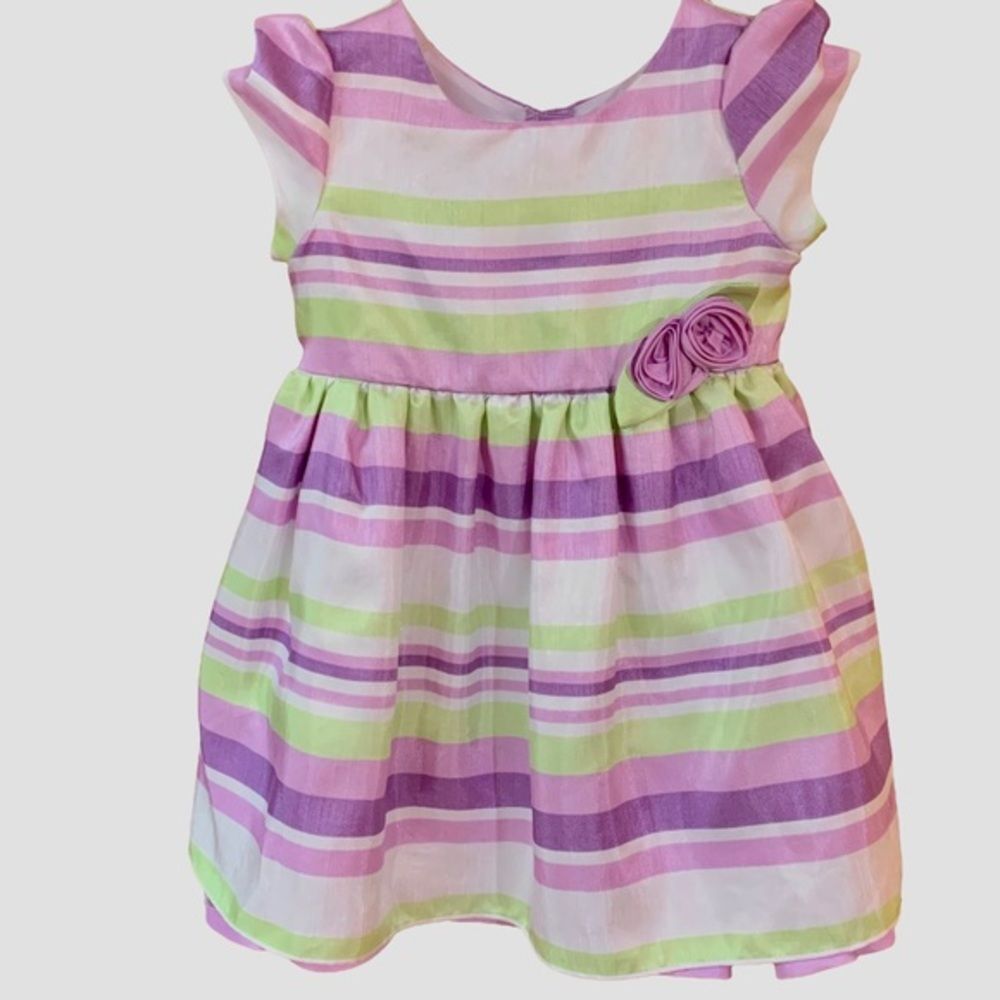 Place 89 Purple & Green Striped Occasion Dress 12-18‎ months